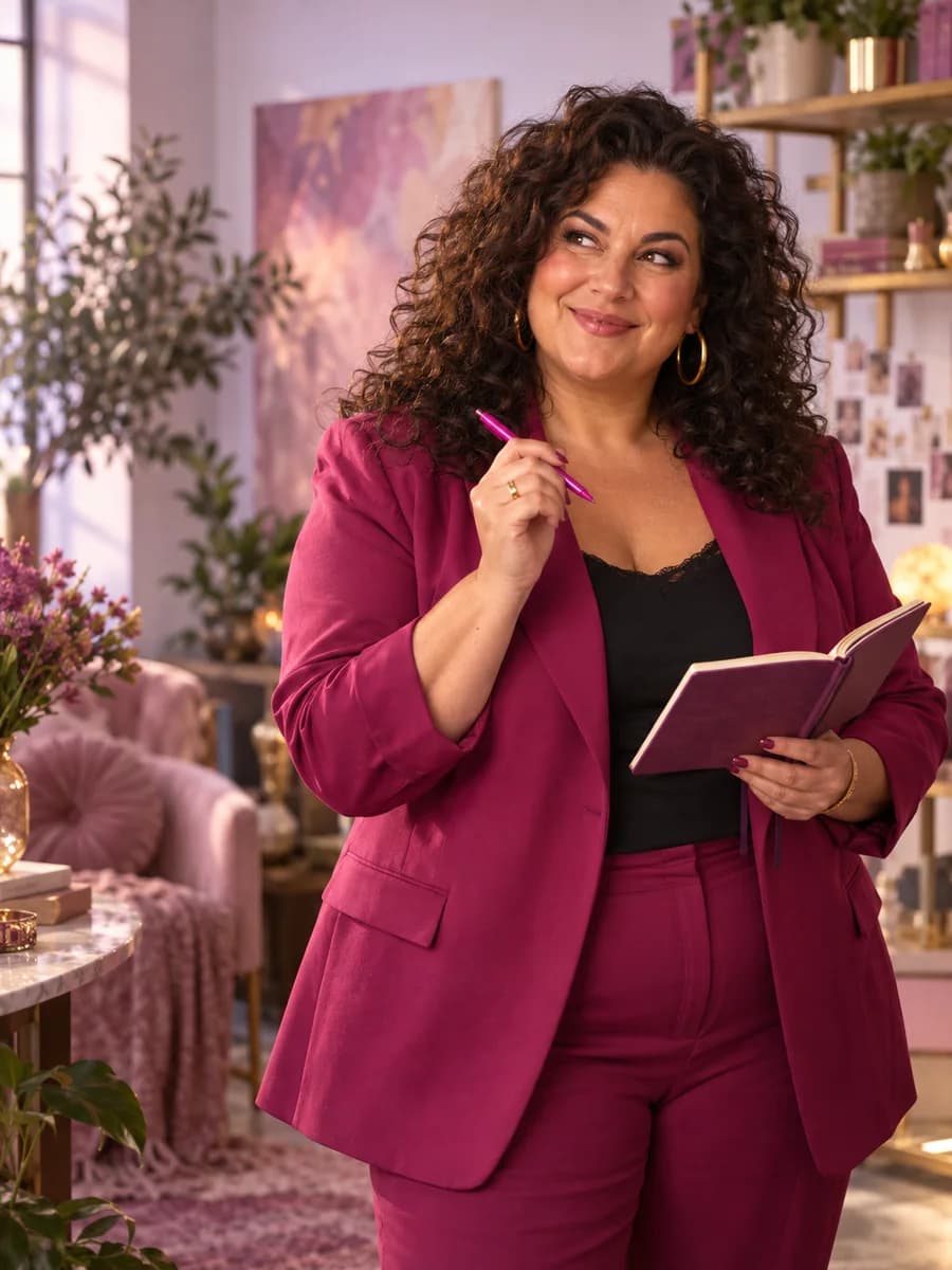FatLady writing down a bright new idea in her creative studio