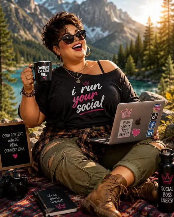 FatLady.ai confidently running social media strategy and content from an outdoor creative workspace